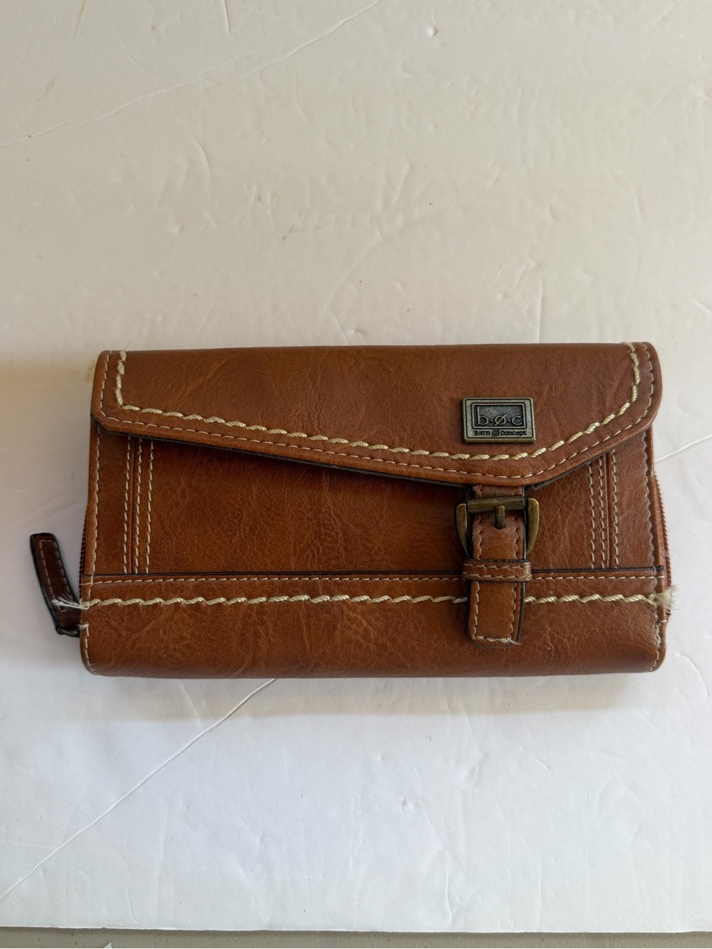 b.o.c Born Concept Clutch Wallet Dark Tan Faux Leather Snap Close